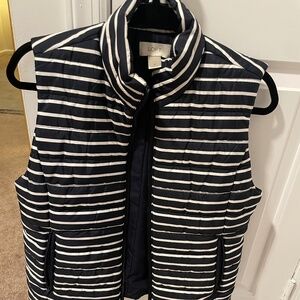 LOFT Black/White Striped Puffed Zipped Vest